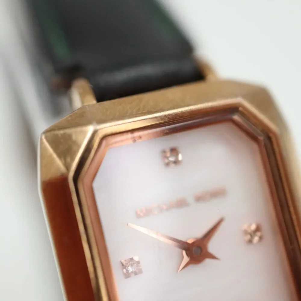 Michael Kors Alane Watch 18mm Rose Gold Tone MOP Rectangle Tank Leather MK2923